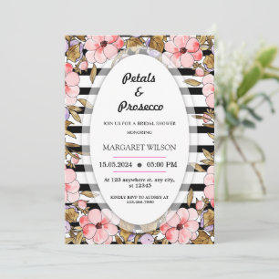 Pink Floral Petals and Prosecco Bridal Shower  Invitation