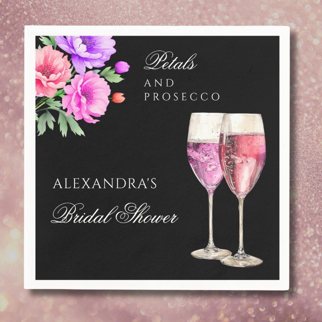 Pink Floral Petals and Prosecco Bridal Shower Napkin (Creator Uploaded)