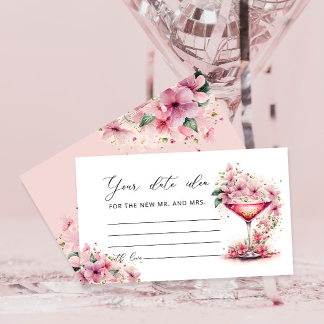 Pink Floral Petals and Prosecco Date Night Ideas Enclosure Card (Creator Uploaded)