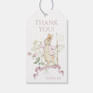 Pink Floral Peter the Rabbit Monogram Baby Shower Gift Tags