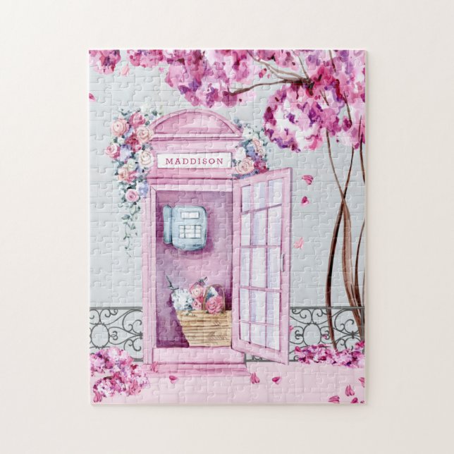 Pink Floral Phone Booth Personalized Jigsaw Puzzle (Vertical)