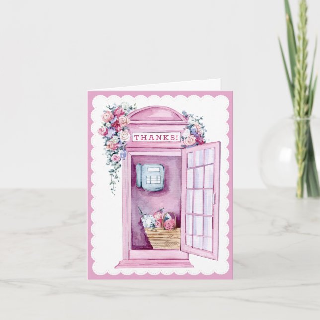 Pink Floral Phone Booth | Thank you Card (Front)