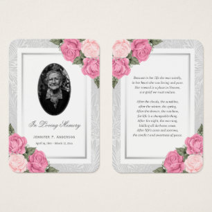 Pink Floral Photo Funeral Memorial Prayer Card