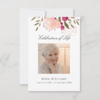 Pink Floral Photo Memorial Funeral Prayer Card