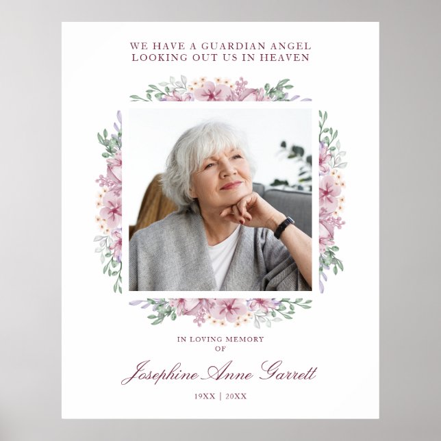 Pink Floral Photo Remembrance Wedding Dear Ones Poster (Front)