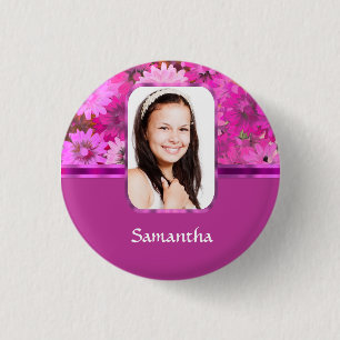 Pink floral photo template 1 inch round button