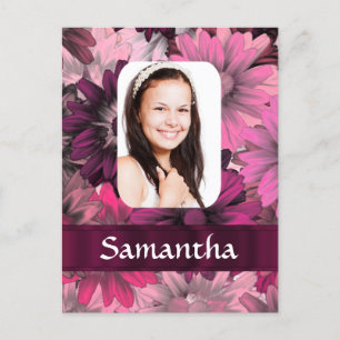 Pink floral photo template postcard