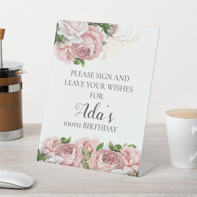 Pink Floral Please Sign Leave Wishes Birthday (In SItu)