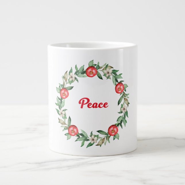 Pink Floral Pomegranate Jumbo Peace Mug (Front)