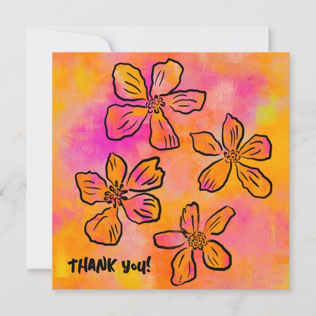 Pink Floral Pop "Thank you!" Thank You Card (Front)