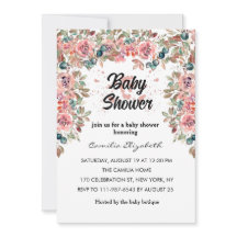 Pink Floral Pretty Watercolor Flowers Baby Shower 