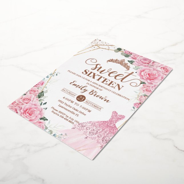 Pink Floral Princess Dress Sweet 16 Rose Gold (Rotated)