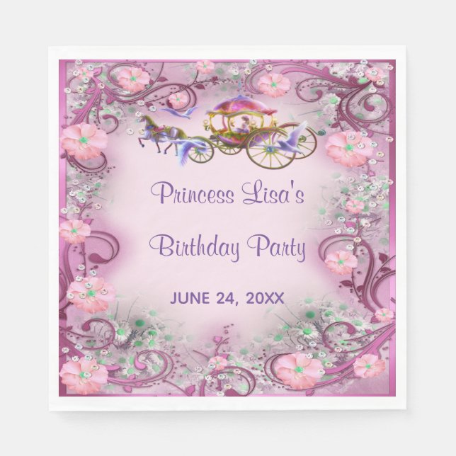 Pink Floral Princess Fairy Tail Birthday Napkin (Front)