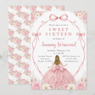 Pink Floral Princess Sweet Sixteen Birthday Party Invitation