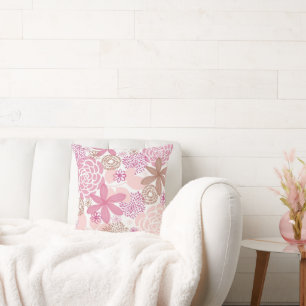Pink Floral Print Decorative Throw Pillow