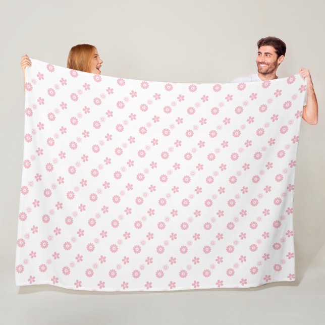 Pink floral print on white fleece blanket (In Situ)