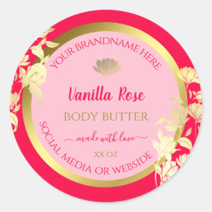 Pink Floral Product Packaging Labels Gold Frame