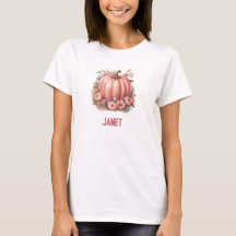 Pink Floral Pumpkin and Fall Leaves