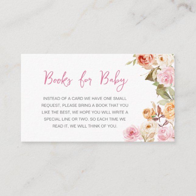 Pink Floral Pumpkin Baby Shower Books for Baby Enclosure Card (Front)