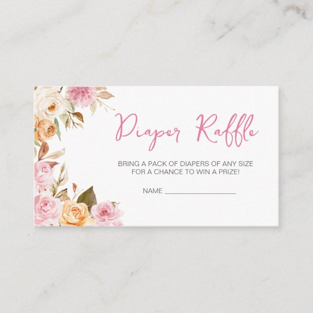 Pink Floral Pumpkin Baby Shower Diaper Raffle Enclosure Card (Front)