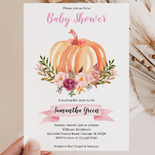 Pink Floral Pumpkin Baby Shower Invitation