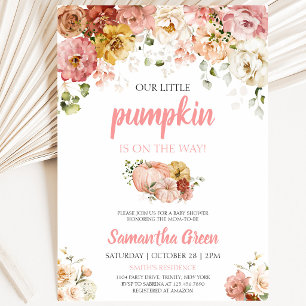 Pink Floral Pumpkin Baby Shower Invitation