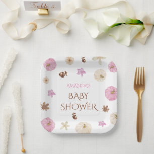Pink Floral Pumpkin Fall Boho Baby Shower Paper Plate
