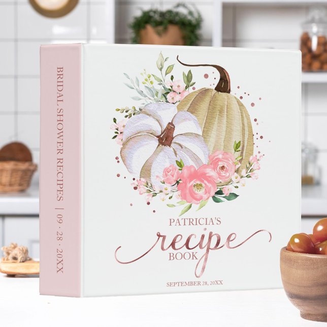 Pink Floral Pumpkin Fall Bridal Shower Recipe Book Binder (Creator Uploaded)