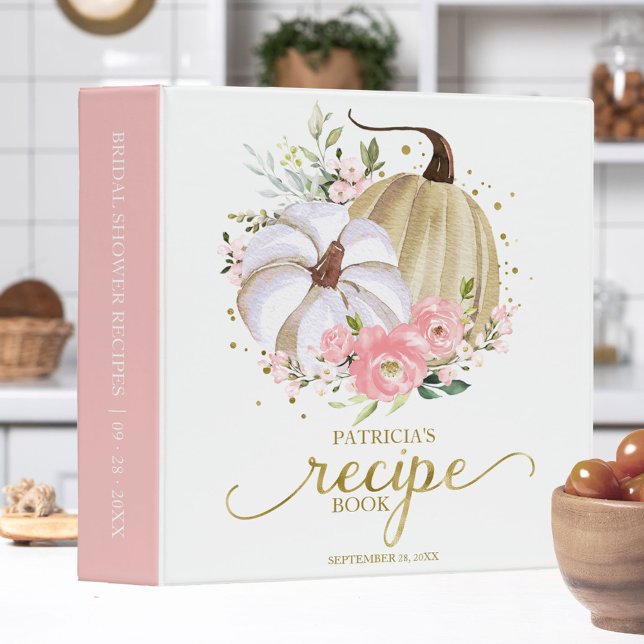 Pink Floral Pumpkin Fall Bridal Shower Recipe Book Binder (Creator Uploaded)
