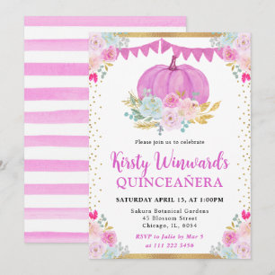 Pink Floral Pumpkin Fall Quinceanera Invitation