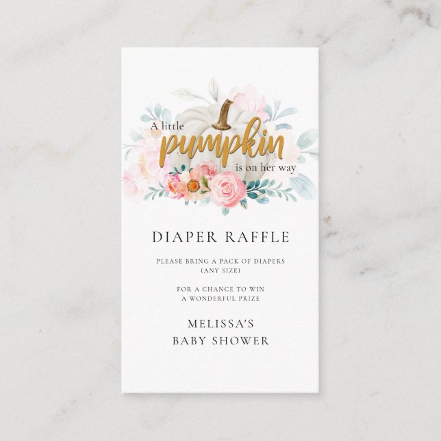 Pink Floral Pumpkin Girl Baby Shower Diaper Raffle Enclosure Card (Front)