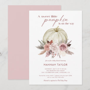 Pink Floral Pumpkin Girl Baby Shower Invitation