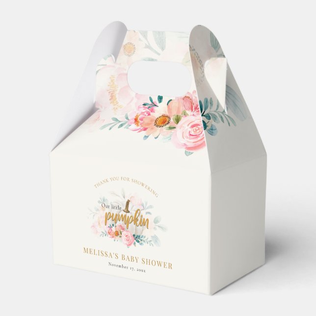 Pink Floral Pumpkin Girl Baby Shower Thank You Favor Box (Front Side)