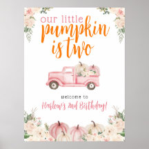 Pink Floral Pumpkin Harvest Truck Welcome Sign