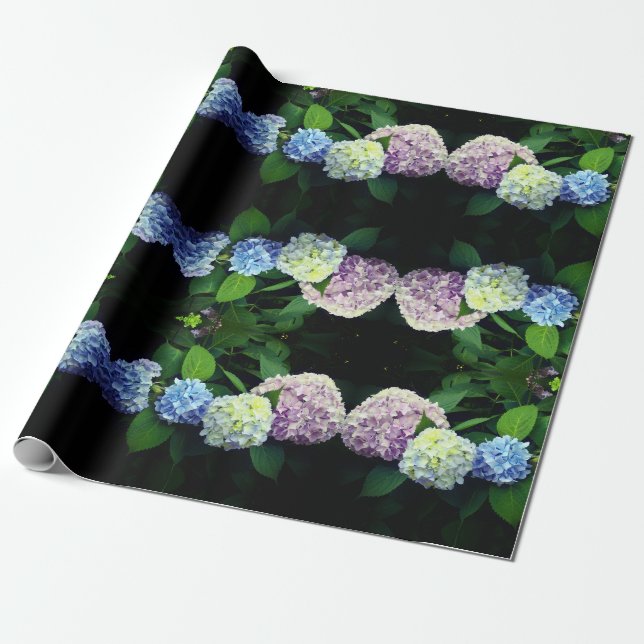 pink floral purple floral blue floral Hydrangeas Wrapping Paper (Unrolled)