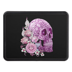 Pink Floral Purple Sugar Skull Day Of The Dead Trailer Hitch Cover