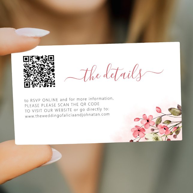 Pink floral QR code wedding website details  Enclosure Card (Creator Uploaded)