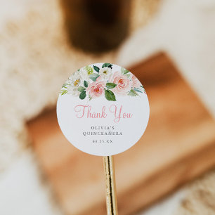 Pink Floral Quince Round Sticker Floral  Favour