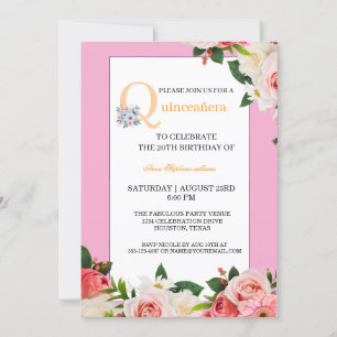 Pink Floral Quinceanera Celebration  Invitation