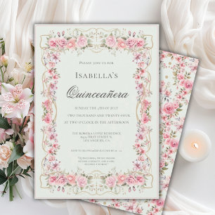 Pink Floral Quinceañera Elegant Celebration 15 Invitation