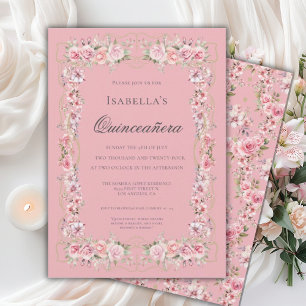 Pink Floral Quinceañera Elegant Celebration 15 Invitation