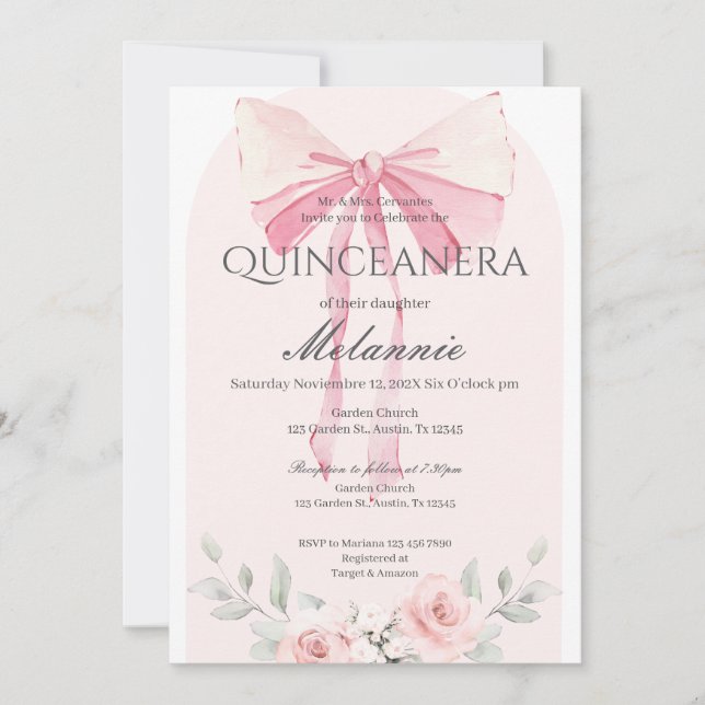 Pink Floral Quinceañera Invitation (Front)