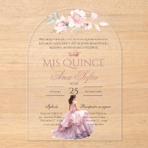 Pink Floral Quinceanera invitation Spanish