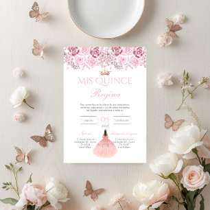 Pink Floral Quinceanera invitation Spanish
