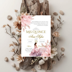 Pink Floral Quinceanera invitation Spanish