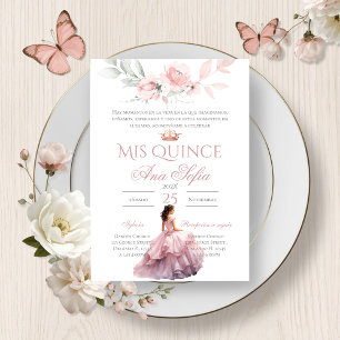 Pink Floral Quinceanera invitation Spanish