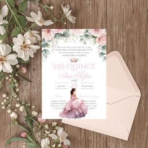 Pink Floral Quinceanera invitation Spanish