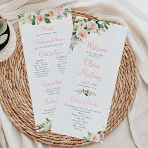 Pink Floral Quinceañera Program Order of Events