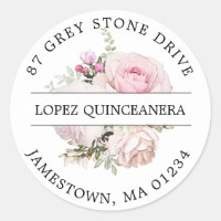 Pink Floral Quinceanera Return Address Label