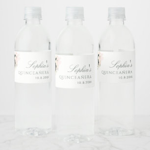 Pink Floral Quinceanera Rustic 15th Birthday Water Bottle Label